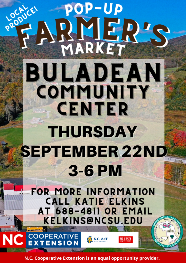Pop-up Farmer's Market. Buladean Community Center. Thursday September 22nd, 3 p.m. – 6 p.m.